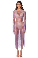 STAR OF THE NIGHT MESH LONGSLEEVE MAXI DRESS IN PURPLE
