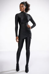 BELIEVE ME MOCK NECK RUCHED MINI DRESS