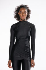 BELIEVE ME MOCK NECK RUCHED MINI DRESS