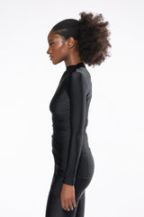 BELIEVE ME MOCK NECK RUCHED MINI DRESS