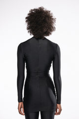 BELIEVE ME MOCK NECK RUCHED MINI DRESS