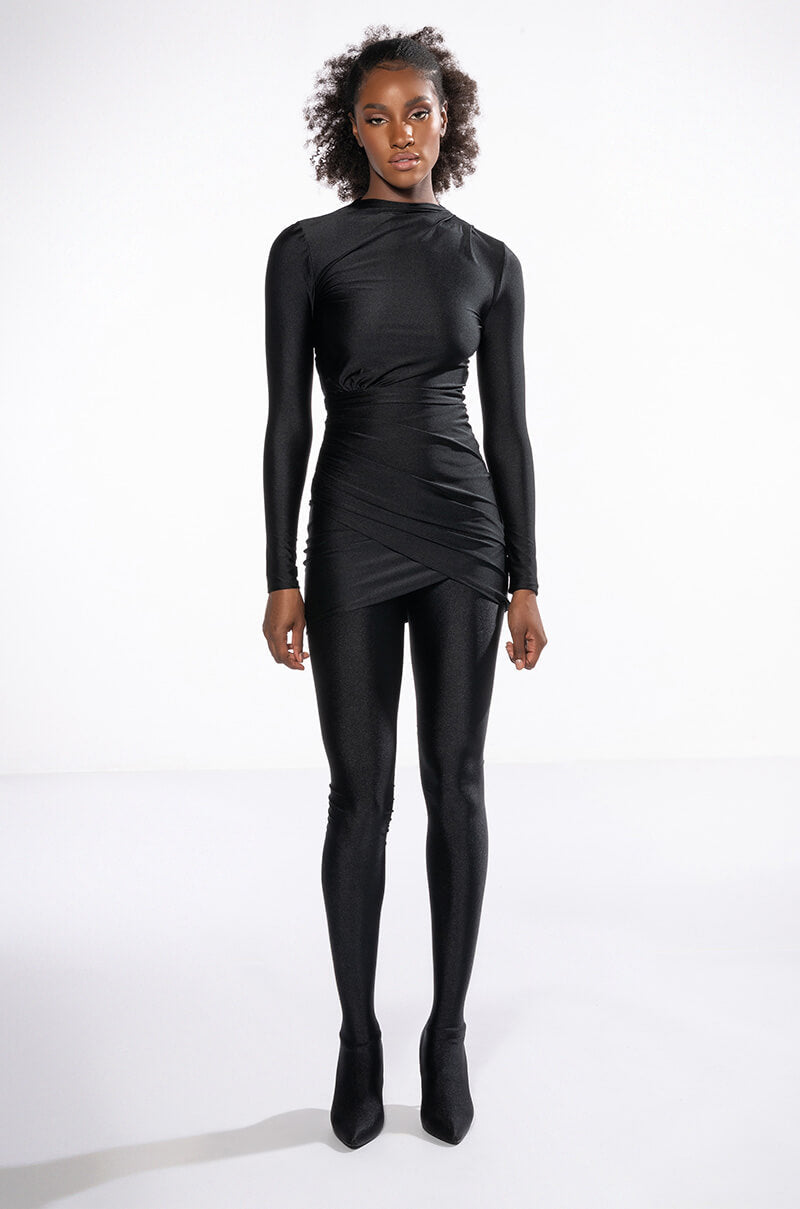 BELIEVE ME MOCK NECK RUCHED MINI DRESS