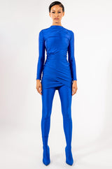 BELIEVE ME LONG SLEEVE MOCK NECK RUCHED MINI DRESS