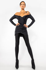 INTO YOU LONG SLEEVE RUCHED MESH MINI DRESS