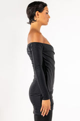 INTO YOU LONG SLEEVE RUCHED MESH MINI DRESS