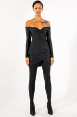 INTO YOU LONG SLEEVE RUCHED MESH MINI DRESS