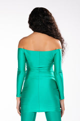 LONG SLEEVE RUCHED MESH MINI DRESS