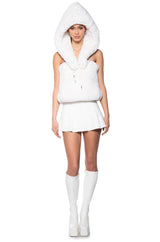 STARSTRUCK TIE FRONT FAUX FUR TOP WITH HOOD IN IVORY