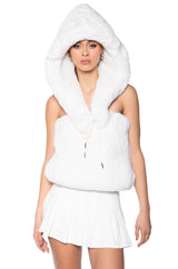 STARSTRUCK TIE FRONT FAUX FUR TOP WITH HOOD IN IVORY