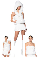 STARSTRUCK TIE FRONT FAUX FUR TOP WITH HOOD IN IVORY
