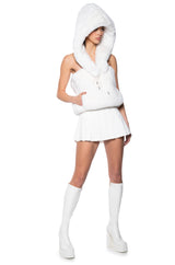 STARSTRUCK TIE FRONT FAUX FUR TOP WITH HOOD IN IVORY