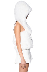 STARSTRUCK TIE FRONT FAUX FUR TOP WITH HOOD IN IVORY