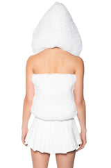 STARSTRUCK TIE FRONT FAUX FUR TOP WITH HOOD IN IVORY