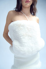 STARSTRUCK TIE FRONT FAUX FUR TOP WITH HOOD IN IVORY