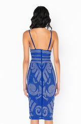 STATUE STATUS RHINESTONE BANDAGE MIDI DRESS