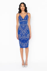 STATUE STATUS RHINESTONE BANDAGE MIDI DRESS