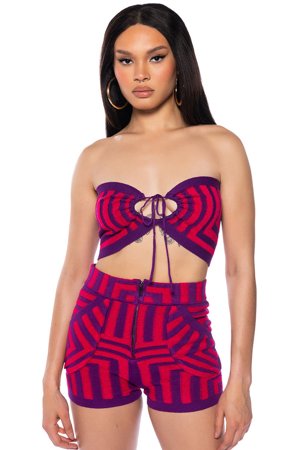 STELLA MAGENTA TIE FRONT BANDEAU TOP