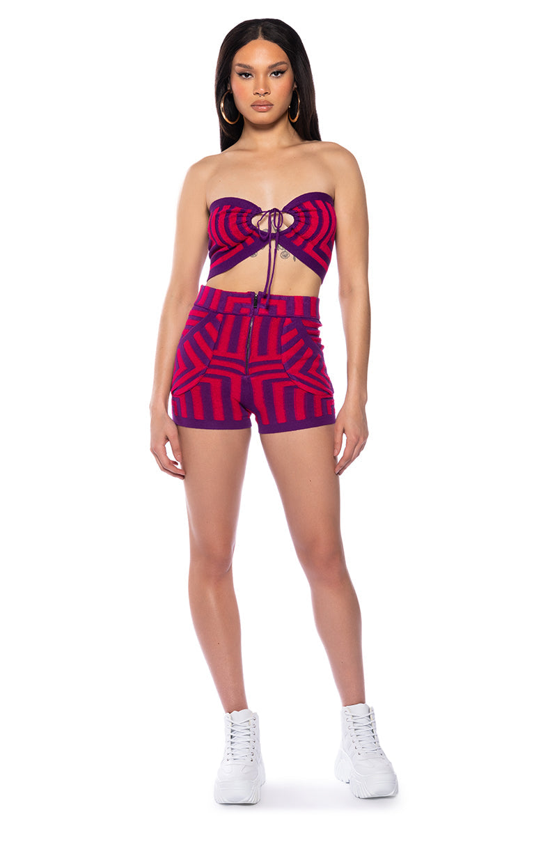 STELLA MAGENTA TIE FRONT BANDEAU TOP
