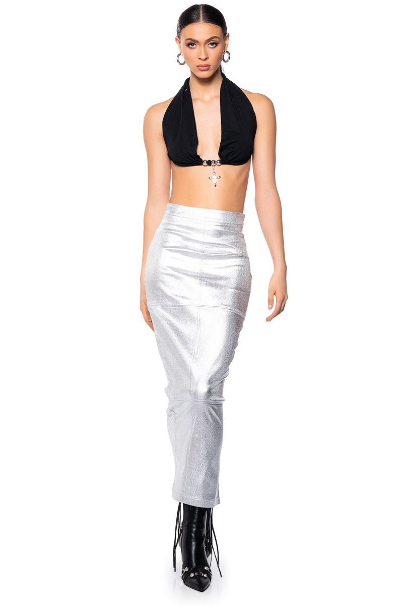 KEHLANI METALLIC MAXI SKIRT