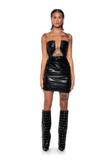 STEP OUT FAUX LEATHER MINI DRESS