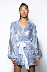 STEP UP TIE FRONT SEQUIN MINI DRESS