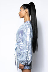 STEP UP TIE FRONT SEQUIN MINI DRESS