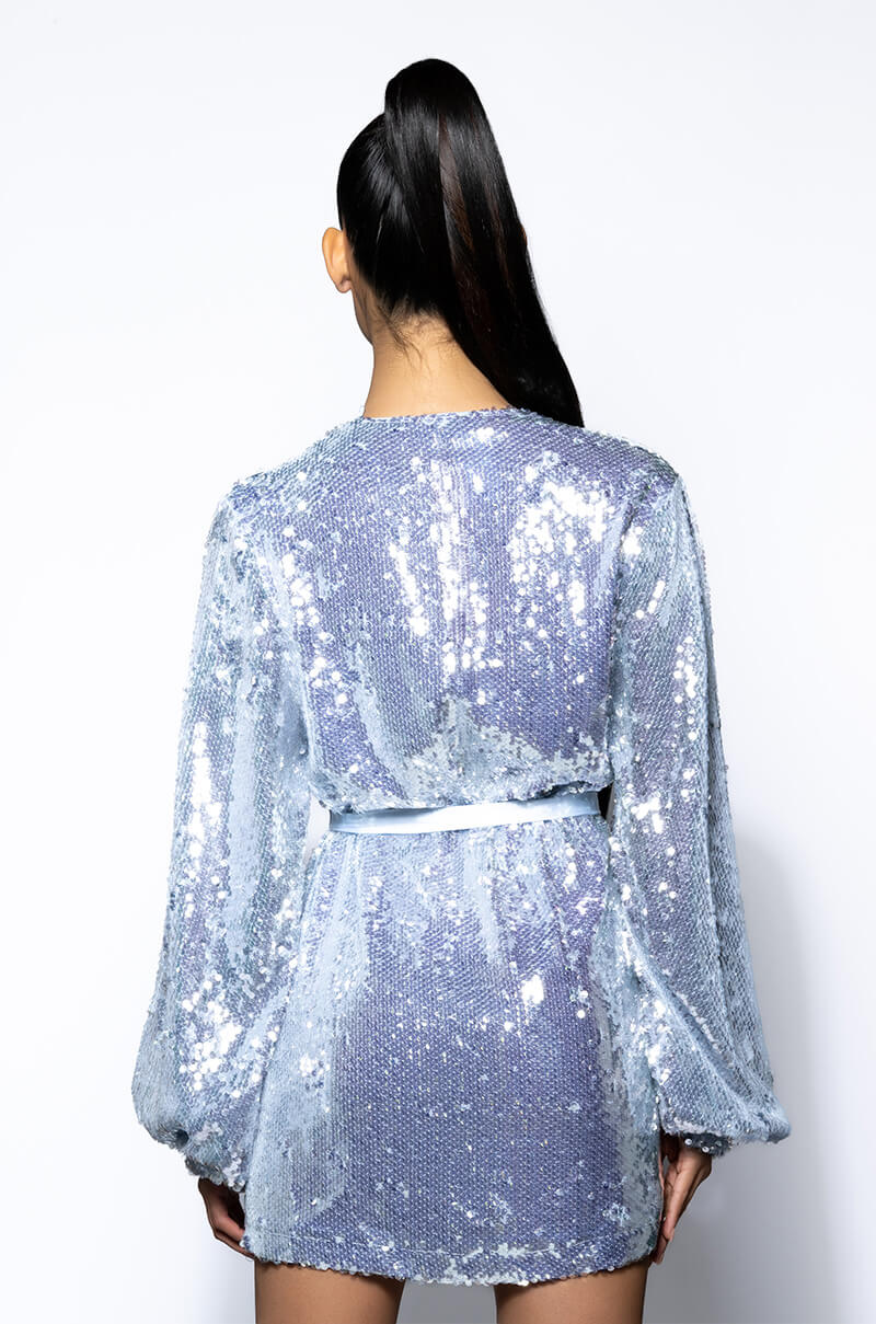 STEP UP TIE FRONT SEQUIN MINI DRESS