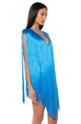 STEVIE DEEP V BANDAGE WITH FRINGE MINI DRESS