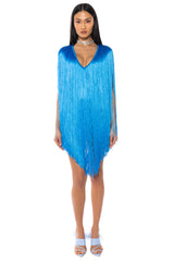 STEVIE DEEP V BANDAGE WITH FRINGE MINI DRESS