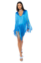 STEVIE DEEP V BANDAGE WITH FRINGE MINI DRESS