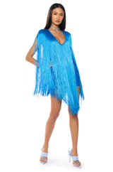STEVIE DEEP V BANDAGE WITH FRINGE MINI DRESS