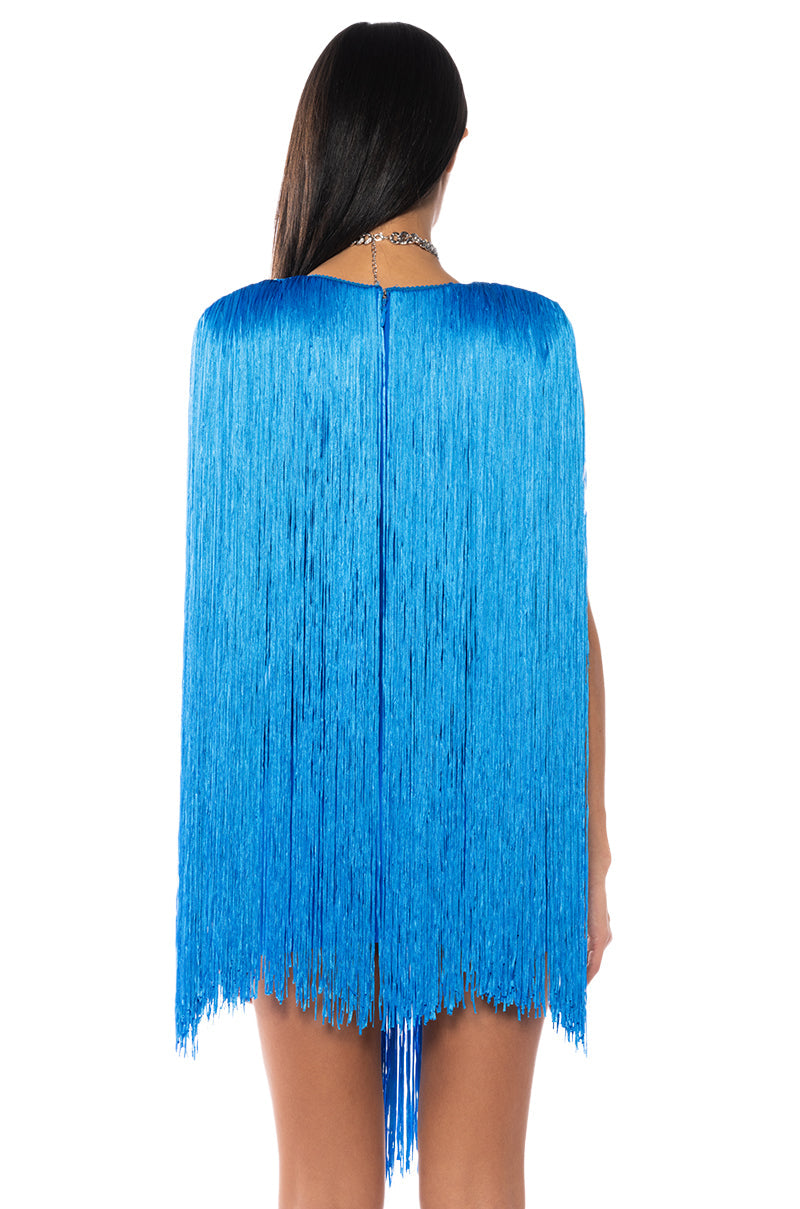 STEVIE DEEP V BANDAGE WITH FRINGE MINI DRESS