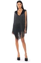 STEVIE DEEP V BANDAGE WITH FRINGE MINI DRESS