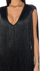 STEVIE DEEP V BANDAGE WITH FRINGE MINI DRESS