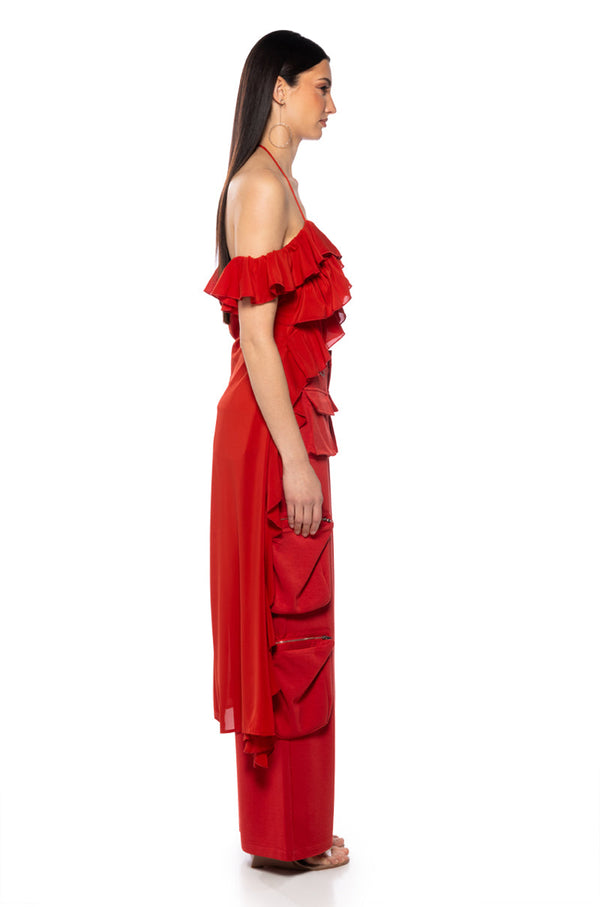STEVIE RUFFLED HALTER NECK MAXI BLOUSE
