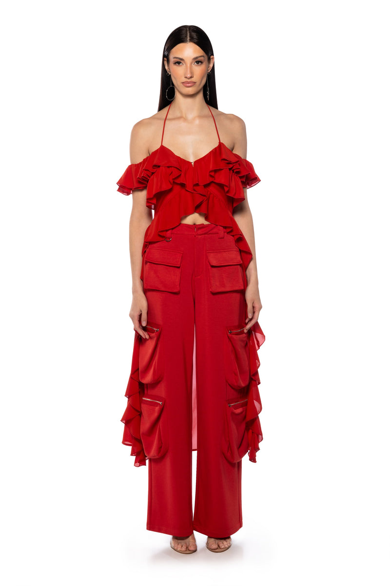 STEVIE RUFFLED HALTER NECK MAXI BLOUSE
