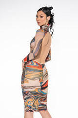 STICK TO THE SCRIPT MIDI MESH DRESS WITH OPEN BACK