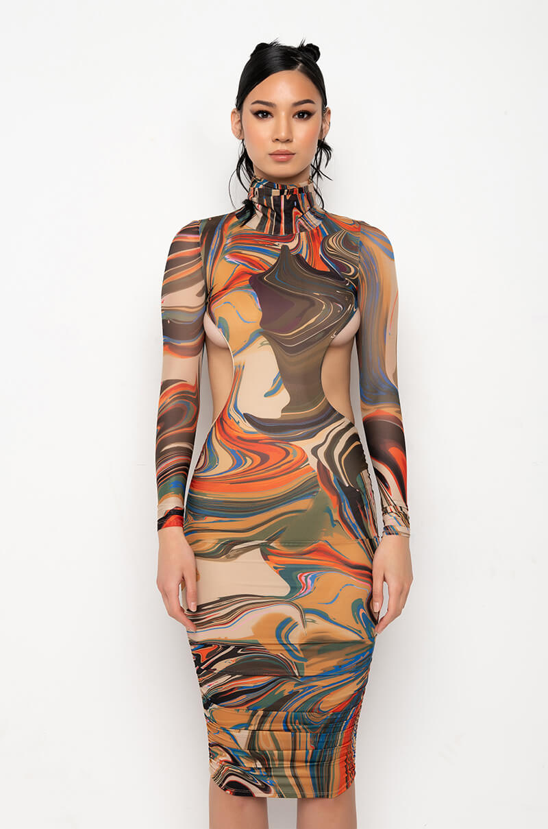 STICK TO THE SCRIPT MIDI MESH DRESS WITH OPEN BACK