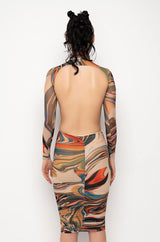 STICK TO THE SCRIPT MIDI MESH DRESS WITH OPEN BACK