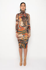 STICK TO THE SCRIPT MIDI MESH DRESS WITH OPEN BACK