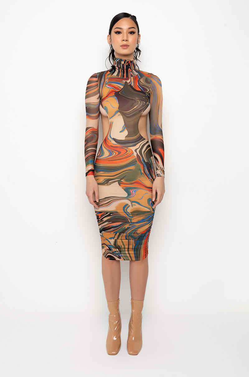 STICK TO THE SCRIPT MIDI MESH DRESS WITH OPEN BACK