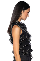 STOP AND STARE EMBELLISHED TULLE RUFFLE BLOUSE