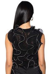 STOP AND STARE EMBELLISHED TULLE RUFFLE BLOUSE