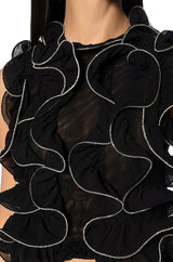 STOP AND STARE EMBELLISHED TULLE RUFFLE BLOUSE