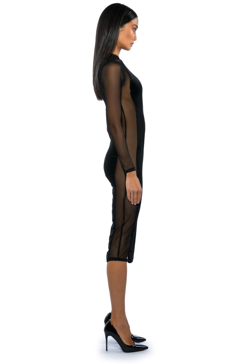 STOP AND STARE MESH DETAIL MIDI DRESS