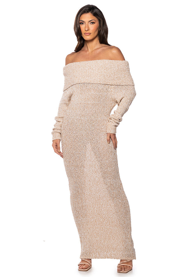 STORM OFF THE SHOULDER MAXI SWEATER DRESS
