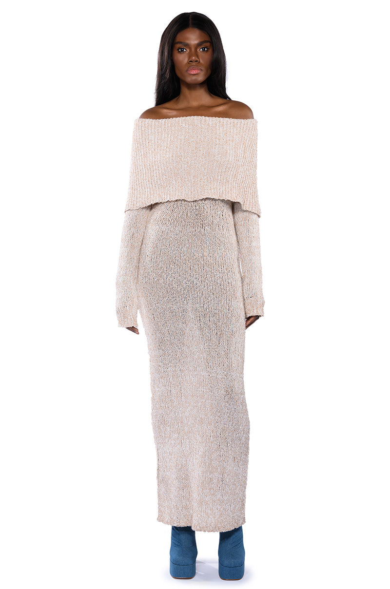 STORM OFF THE SHOULDER MAXI SWEATER DRESS