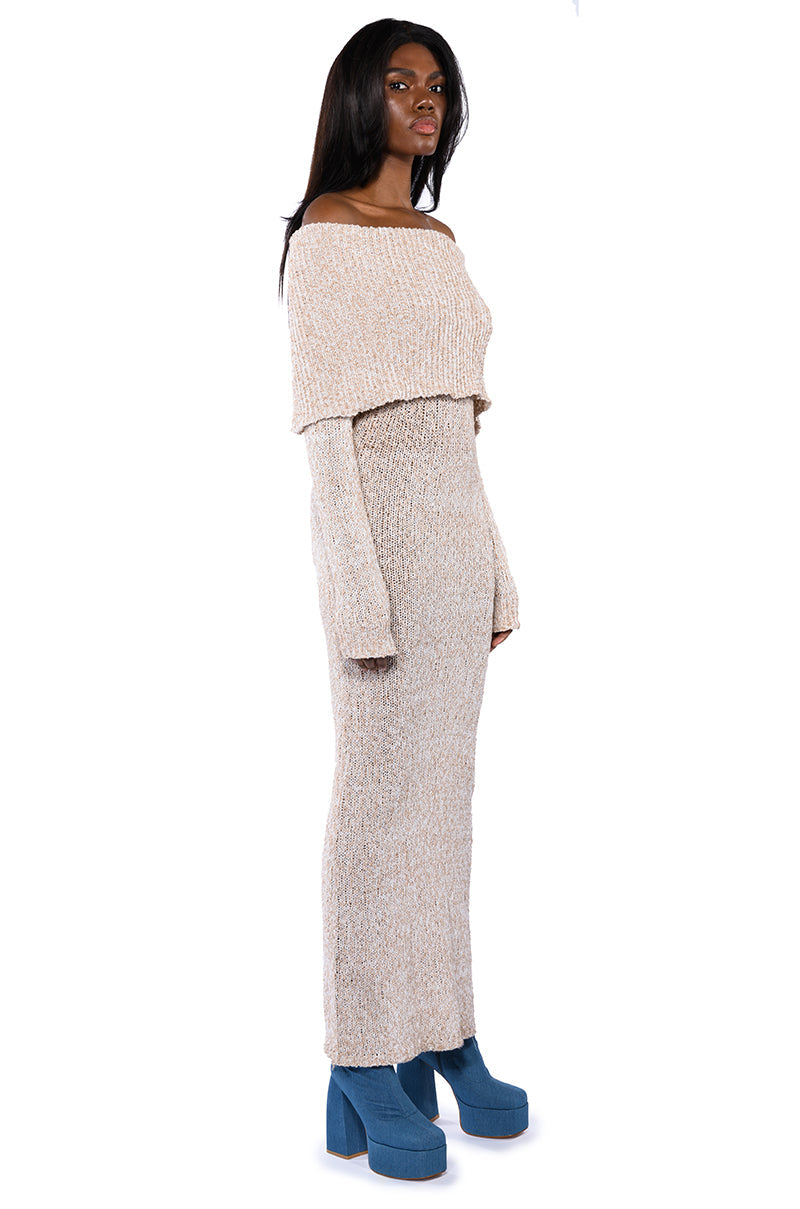 STORM OFF THE SHOULDER MAXI SWEATER DRESS