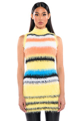 STRIPED FUZZY SWEATER DRESS
