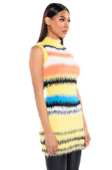 STRIPED FUZZY SWEATER DRESS